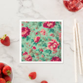 Exquisite Rote Blume und üppige grüne Blätter Serviette (Beispiel)