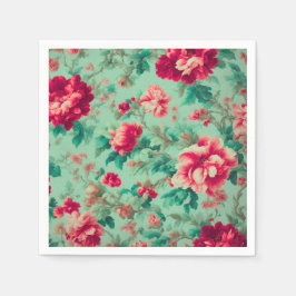 Exquisite Rote Blume und üppige grüne Blätter Serviette