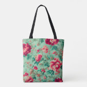 Exquisite Rote Blume und üppige grüne Blätter Tasche (Rückseite)