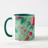 Exquisite Rote Blume und üppige grüne Blätter Tasse (Links)