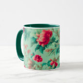 Exquisite Rote Blume und üppige grüne Blätter Tasse (Vorderseite Links)