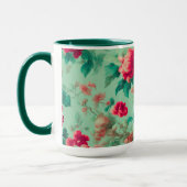 Exquisite Rote Blume und üppige grüne Blätter Tasse (Links)