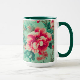 Exquisite Rote Blume und üppige grüne Blätter Tasse