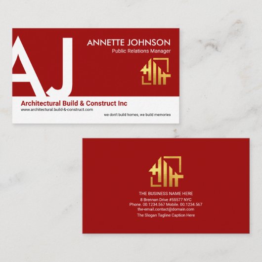 Exquisite, rote, weiße Ebenen Name Monogram Startu Visitenkarte (Vorne/Hinten)