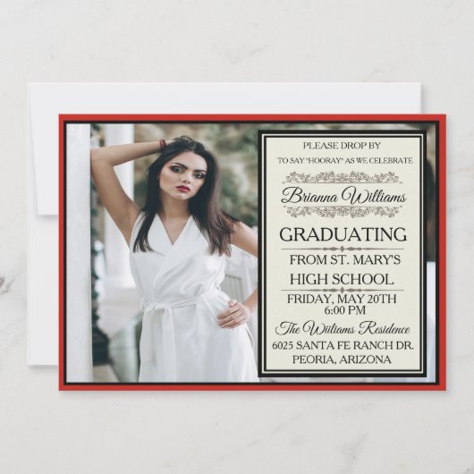 Exquisite Roter Abschluss Einladung (Vorderseite)