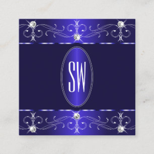Exquisite Royal Blue Verziert Ornaments Monogram Quadratische Visitenkarte