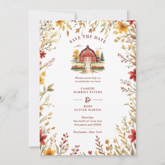 Exquisite Rustic Barn Farmhouse Fall Floral Frame Save The Date (Vorderseite)