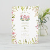 Exquisite Rustic Church Country Spring Frame Save The Date (Stehend Vorderseite)