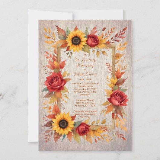 Exquisite Rustic Wood Botanical Frame Funeral Einladung (Vorderseite)