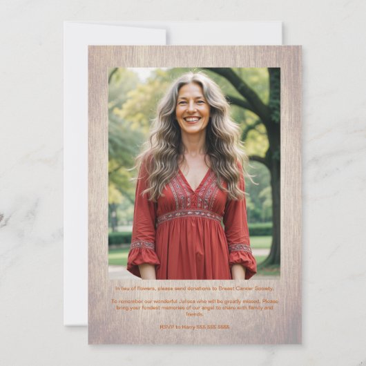 Exquisite Rustic Wood Botanical Frame Funeral Einladung (Rückseite)