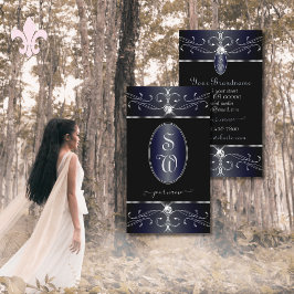 Exquisite Schwarz-Blau-Verzierte Ornamente Monogra Visitenkarte