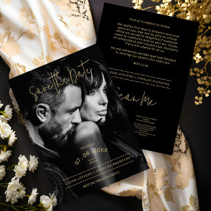 Exquisite Schwarz-Weiß-Goldene Schrift Hochzeit Save The Date