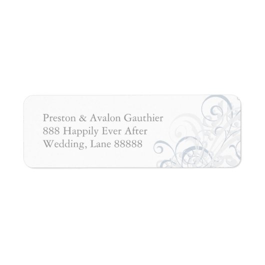 Exquisite Silver Scroll White Wedding Address Labe (Vorne)