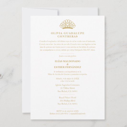 Exquisite Spanish Princess Crown Quinceañera Photo Einladung (Rückseite)