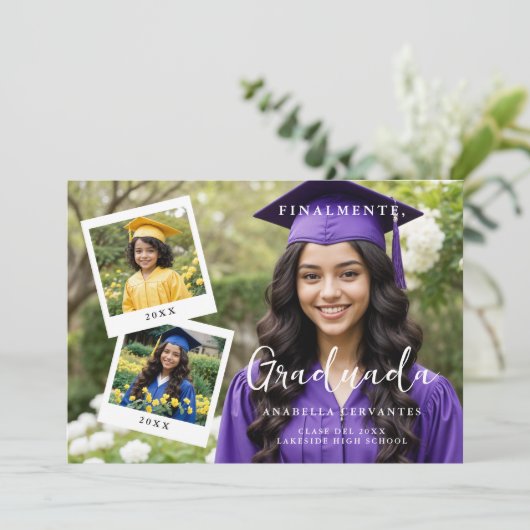 Exquisite Spanish Script Collage 4 Photos Timeline Einladung (Stehend Vorderseite)