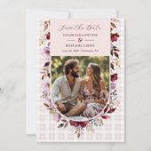 Exquisite Spring Burgundy Floral Arch Wedding Save The Date (Vorderseite)