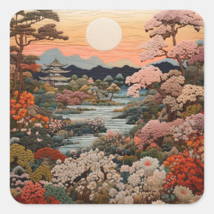 Exquisite traditionelle japanische Tapisserie Art: Quadratischer Aufkleber