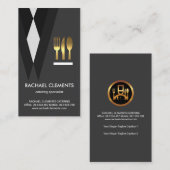 Exquisite Tuxedo Waiter Anzug Gold Cutlery Visitenkarte (Vorne/Hinten)