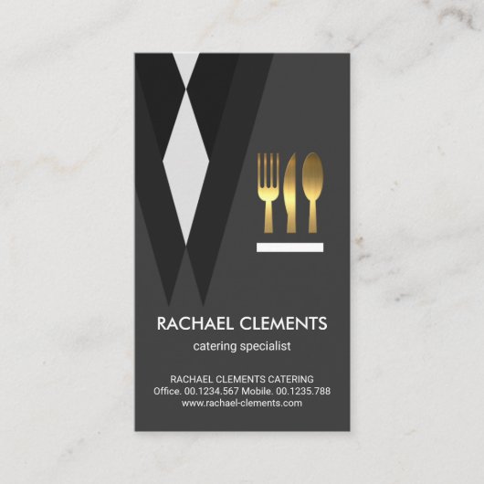 Exquisite Tuxedo Waiter Anzug Gold Cutlery Visitenkarte (Vorderseite)