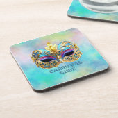 Exquisite venezianische Maske auf einem farbigen H Getränkeuntersetzer (Linke Seite)