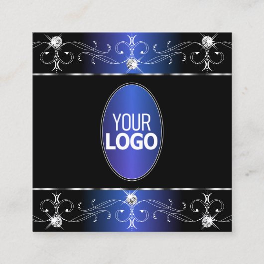Exquisite Verzierte Schwarz-Blau-Ornamente mit Log Quadratische Visitenkarte (Vorderseite)