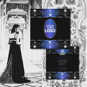 Exquisite Verzierte Schwarz-Blau-Ornamente mit Log Quadratische Visitenkarte