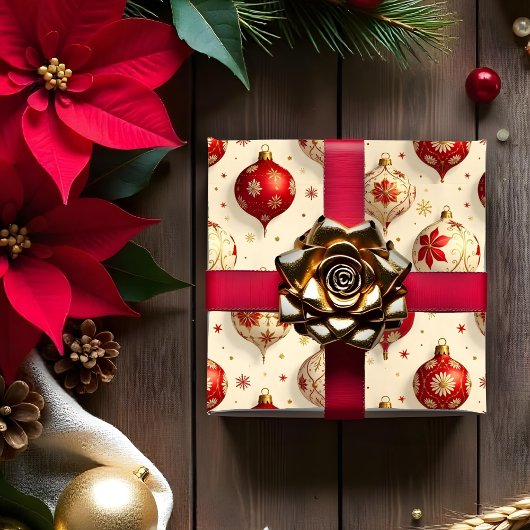 Exquisite Vintage Rote und Gold Weihnachtsschmuck Geschenkpapier