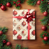 Exquisite Vintage Rote und Gold Weihnachtsschmuck Geschenkpapier