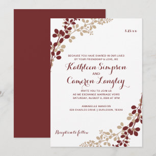 Exquisite Weinreben-Einladung - Burgund und Beige Einladung