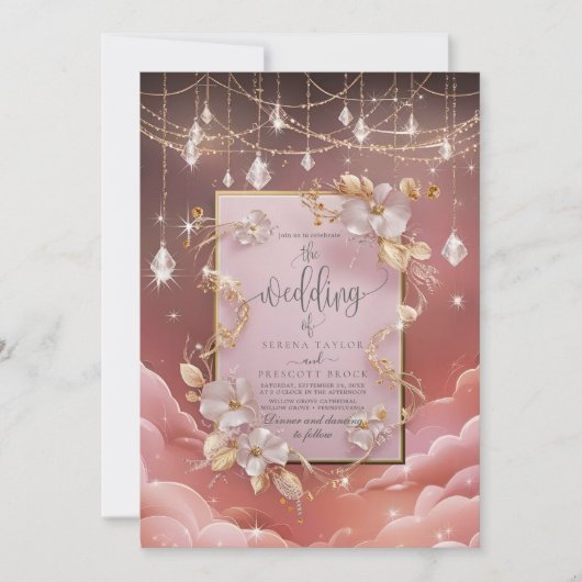 Exquisite Whimsical Wolken und Sterne Hochzeit Einladung (Vorderseite)