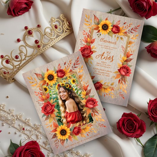 Exquisite Wood Botanical Frame Spanish Photo XVs Einladung