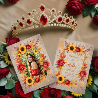 Exquisite Wood Botanical Frame Spanish Photo XVs Einladung