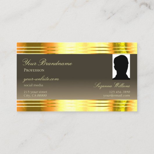 Exquisites Beige-Braun-Goldgrenzenmonogramm-Foto Visitenkarte (Rückseite)