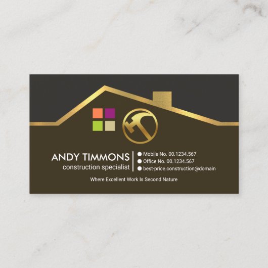 Exquisites Gold Dachdeckermotiv Handyman Bau Visitenkarte (Vorderseite)