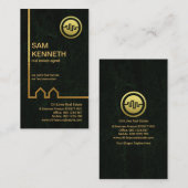 Exquisites Gold Gebäude Lines Green Grunge Realtor Visitenkarte (Vorne/Hinten)