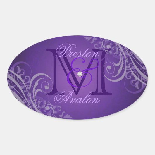 Exquisites Lila Scroll Monogramm Lila Aufkleber (Vorderseite)