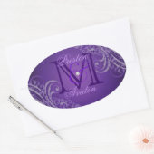 Exquisites Lila Scroll Monogramm Lila Aufkleber (Umschlag)