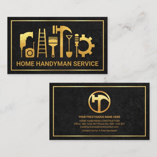 Exquisites Schwarz Texture Gold Frame Gebäude Visitenkarte (Vorne/Hinten)