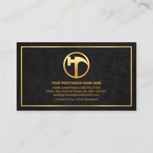 Exquisites Schwarz Texture Gold Frame Gebäude Visitenkarte (Rückseite)