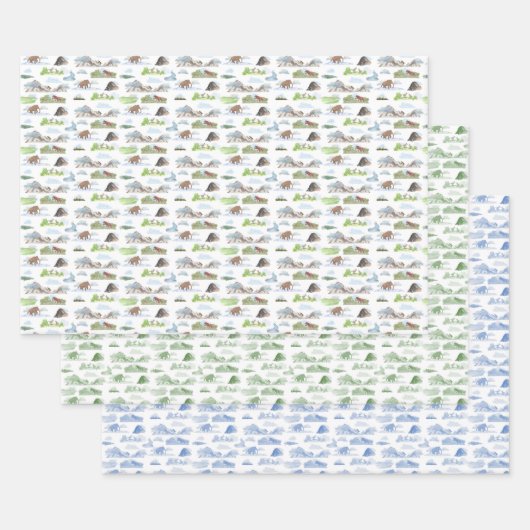 Extinct Animal Toile Wrapping Paper Geschenkpapier Set (Set)