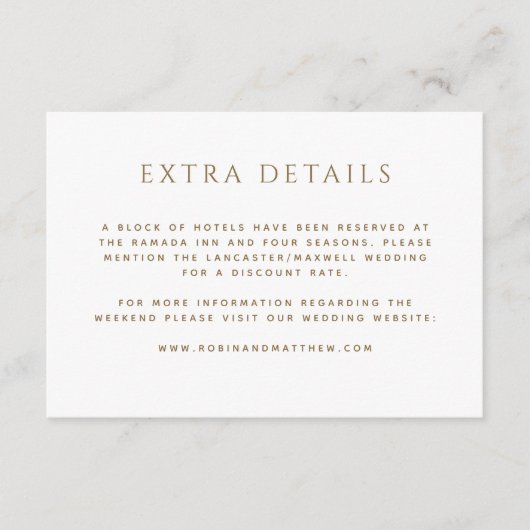 Extra Details (oder andere), White and Gold Hochze Begleitkarte (Vorderseite)