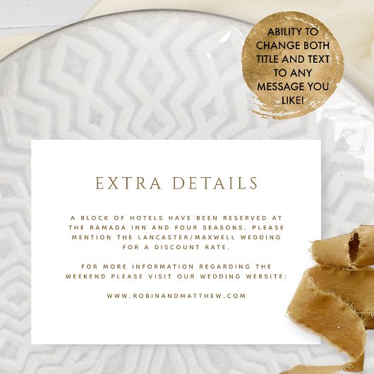 Extra Details (oder andere), White and Gold Hochze Begleitkarte