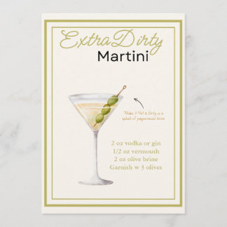Extra Dirty Martini-Rezept-Karte Menükarte