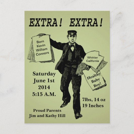 Extra! Extra! Vintage Ankündigung der Zeitung Postkarte (Vorderseite)