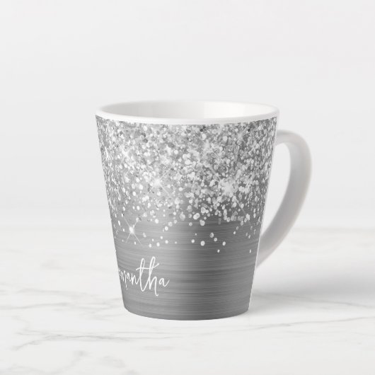 Extra Funkelnd Silver Glam Script-Name Milchtasse (Rechte Ecke)