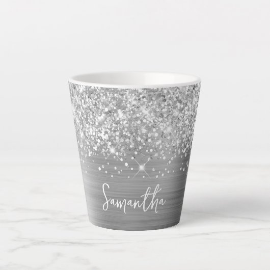Extra Funkelnd Silver Glam Script-Name Milchtasse (Vorderseite)