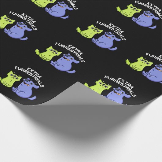 Extra Furrestrials Funny Alien Furry Pun Dark BG Geschenkpapier (Ecke)