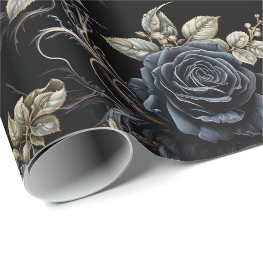 Extra große Romantik Blau und Schwarz Rose Gothic Geschenkpapier (Rolleneckpunkt)