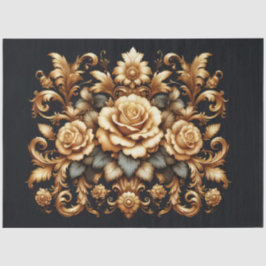 Extra großes Gold auf schwarz-barocken Blumendekou Seidenpapier