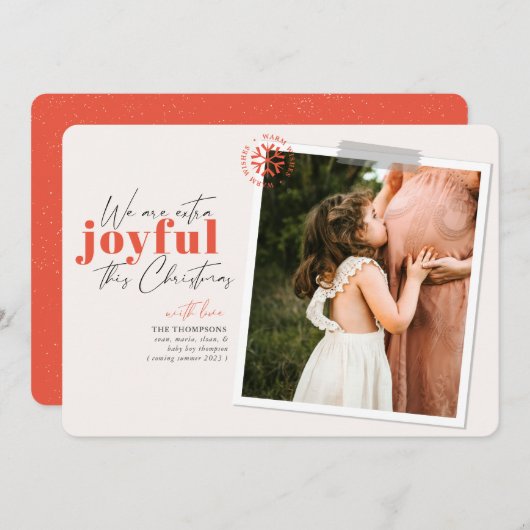 Extra Joyful Coral Pregnancy Ankündigung Foto (Vorne/Hinten)